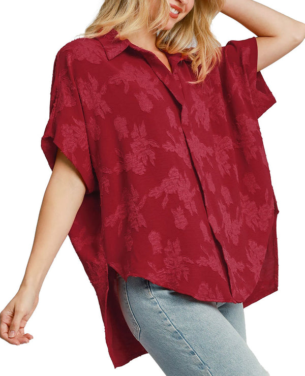 Umgee USA Oversized Floral Burnout Top