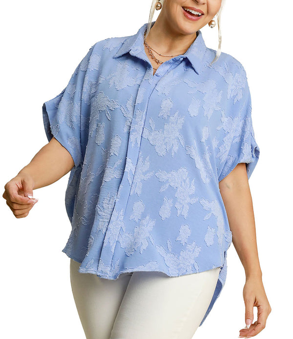 Umgee USA Oversized Floral Burnout Top