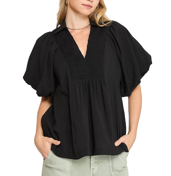 Umgee USA Exaggerated Bubble Sleeve Top