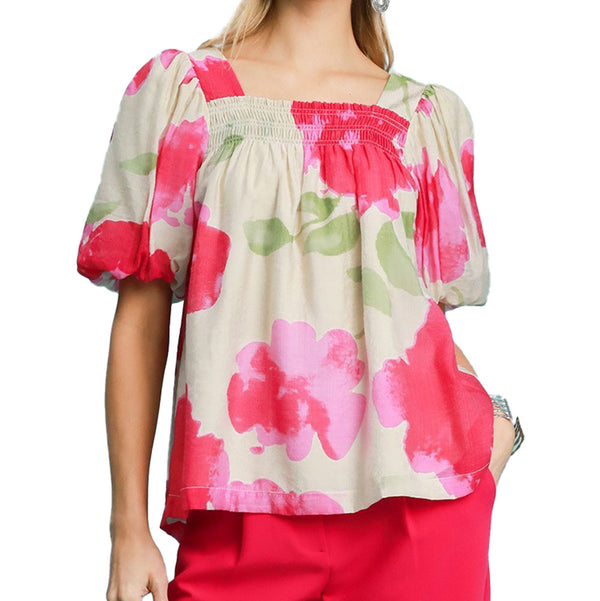 Umgee USA Water Color Floral Print Top