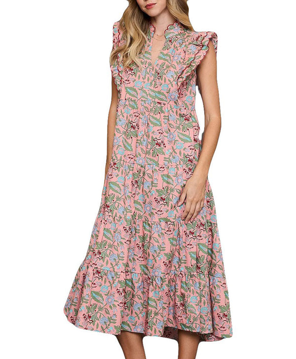 Umgee USA Floral Garden Print Tiered Maxi Dress