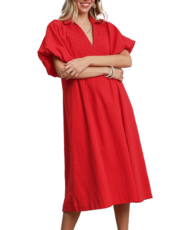 Umgee USA Smocked Front Yoke Midi Dress