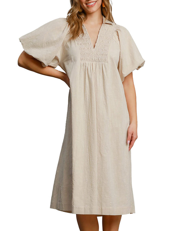 Umgee USA Smocked Front Yoke Midi Dress