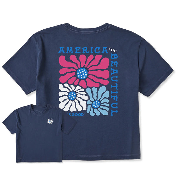 Life Is Good Ladies America the Beautiful Flowers Crusher T-Shirt