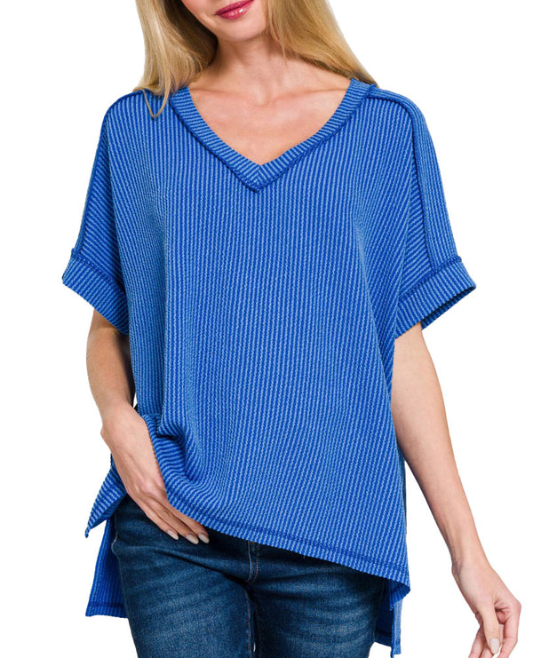 ZENANA V-Neck Ribbed Top