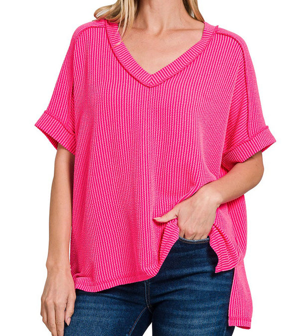 ZENANA V-Neck Ribbed Top