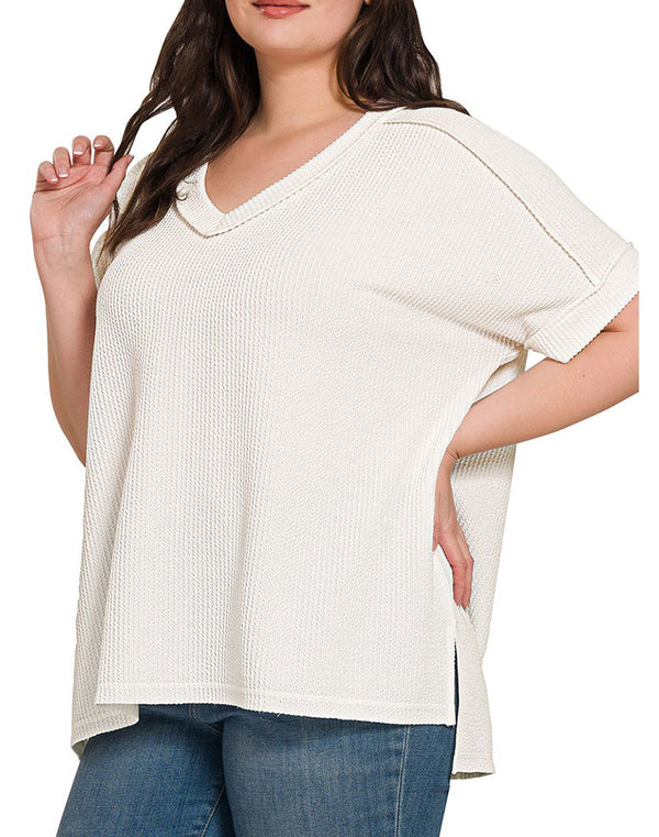 ZENANA V-Neck Ribbed Top