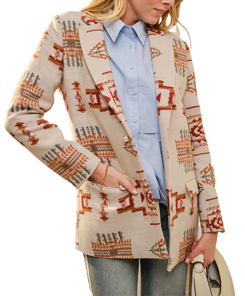 Blue B Women's Aztec Jacquard Jewel Button Blazer