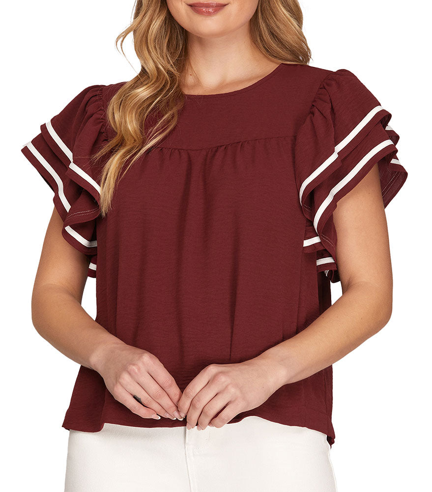 She + Sky Game Day Ruffle Sleeve Top