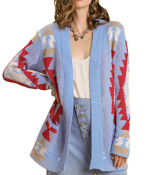 Umgee USA Multicolor Pattern Open Front Cardigan