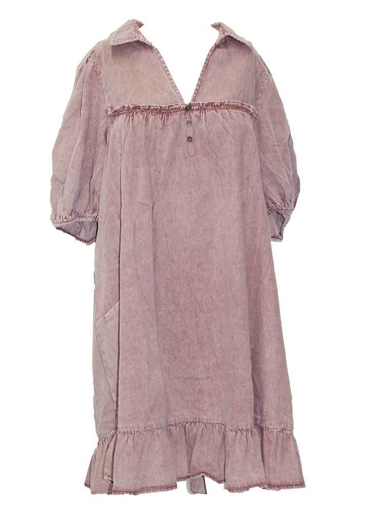 Easel Ruffle Bottom Washed Chambray Dress