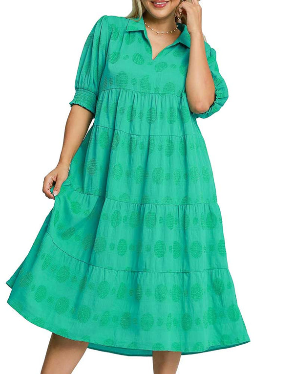 Umgee USA Swiss Dot Jacquard Tiered Maxi Dress