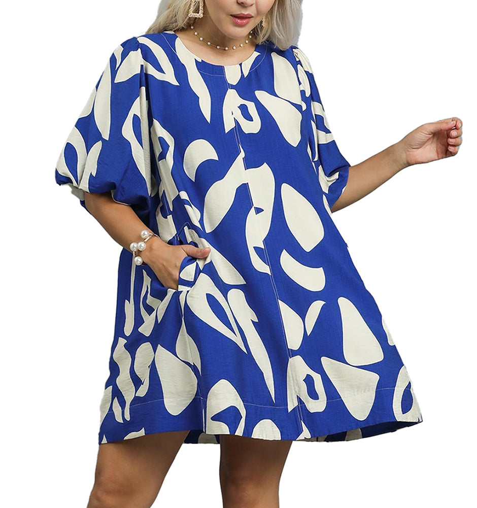 Umgee USA Abstract Print Puff Sleeve Mini Dress