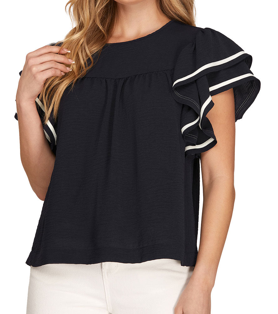 She + Sky Game Day Ruffle Sleeve Top