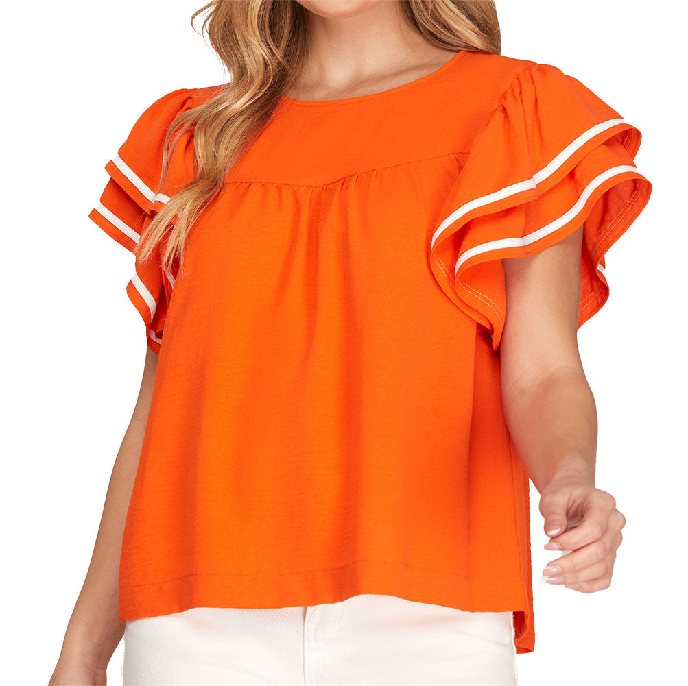 She + Sky Game Day Ruffle Sleeve Top
