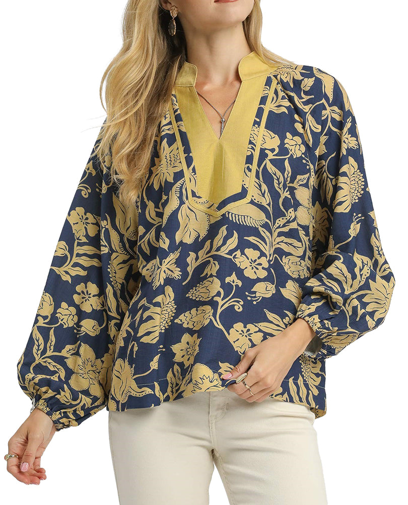 Umgee USA Two Tone Floral Print Top