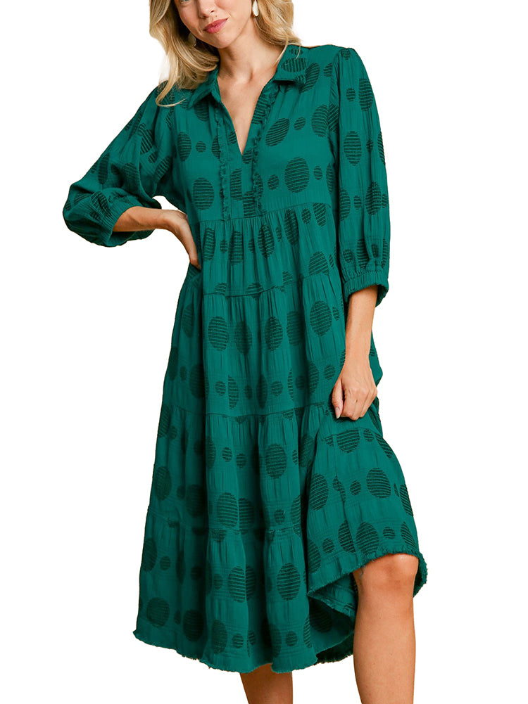 Umgee USA Textured Dot Tiered Midi Dress