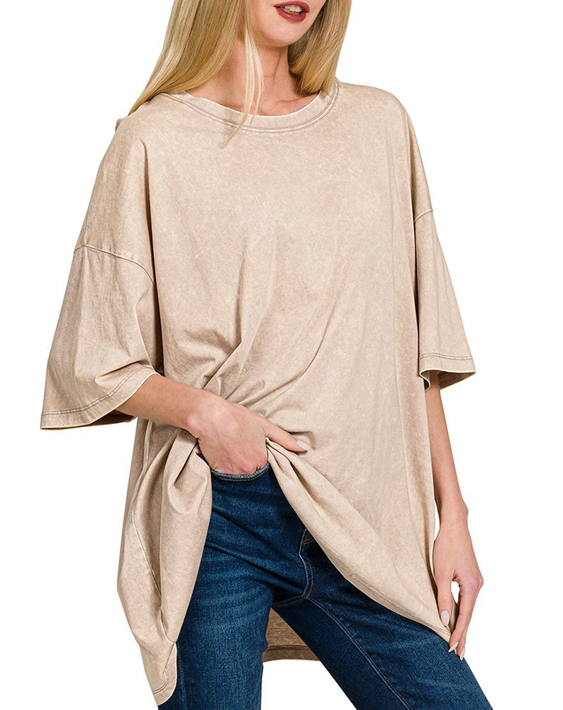 ZENANA Acid Wash Boyfriend Box T-Shirt – Houser Shoes