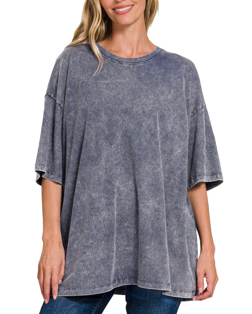 ZENANA Acid Wash Boyfriend Box T-Shirt – Houser Shoes