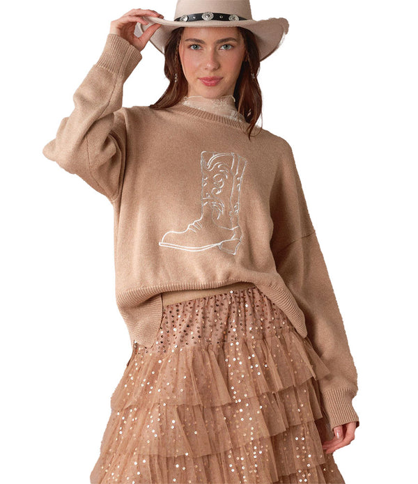 Blue B Women's Western Boot Embroidery Sweater