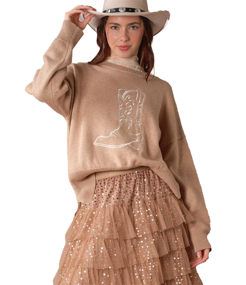 Blue B Women's Western Boot Embroidery Sweater