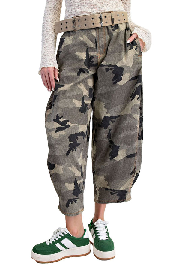 Easel Washed Camo Twill Barrel Pants