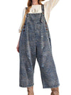 Easel Romper Animal Printed Washed Denim Overalls