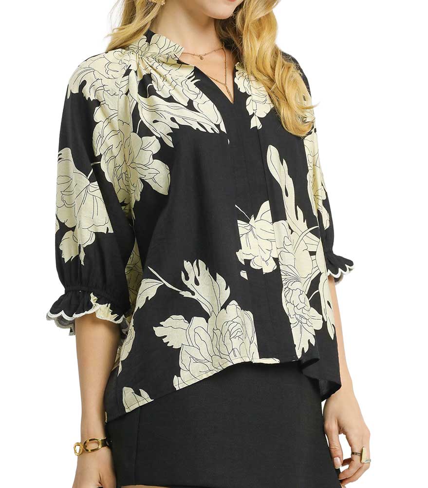 Umgee USA Peony Print High Neck Top