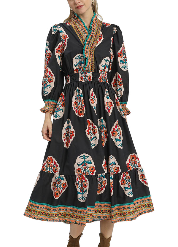Umgee USA Boho Floral Maxi Dress with Smocked Waist