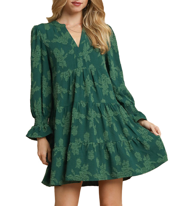 Umgee USA Jacquard Tiered Babydoll Dress