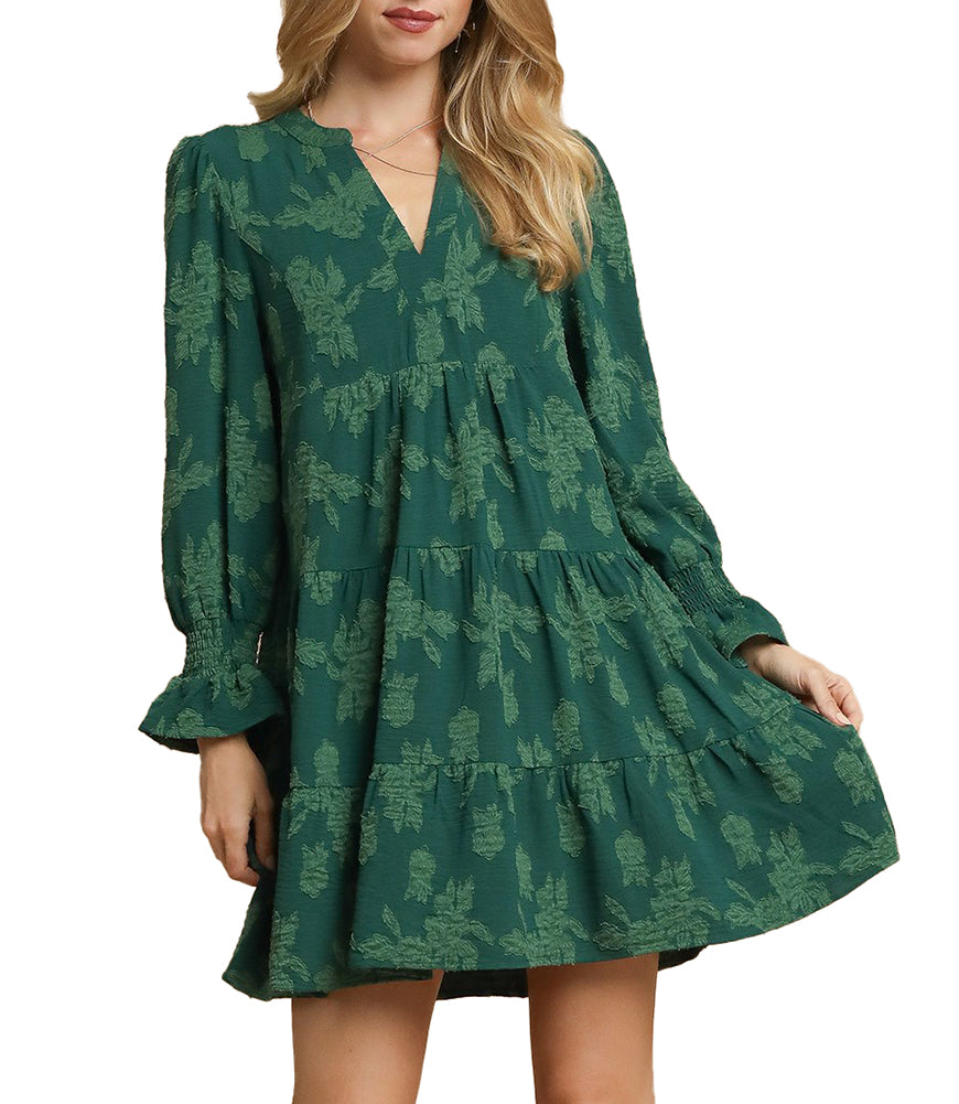Umgee USA Jacquard Tiered Babydoll Dress