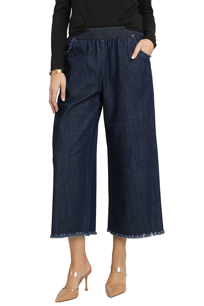 Umgee USA Washed Denim Pants with Fringe Hem