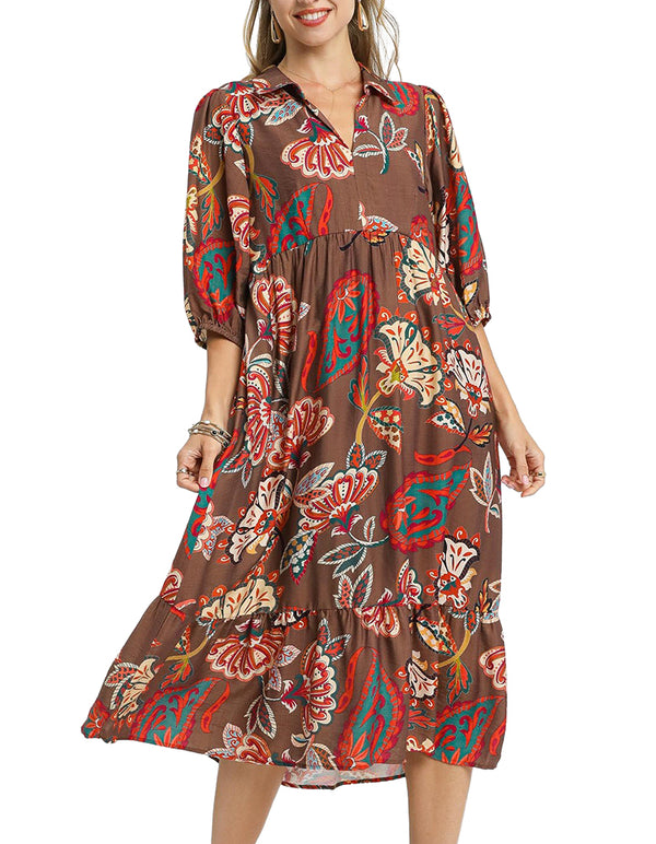 Umgee USA Boho Paisley Tiered Midi Dress