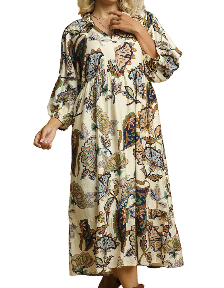 Umgee USA Boho Paisley Tiered Midi Dress