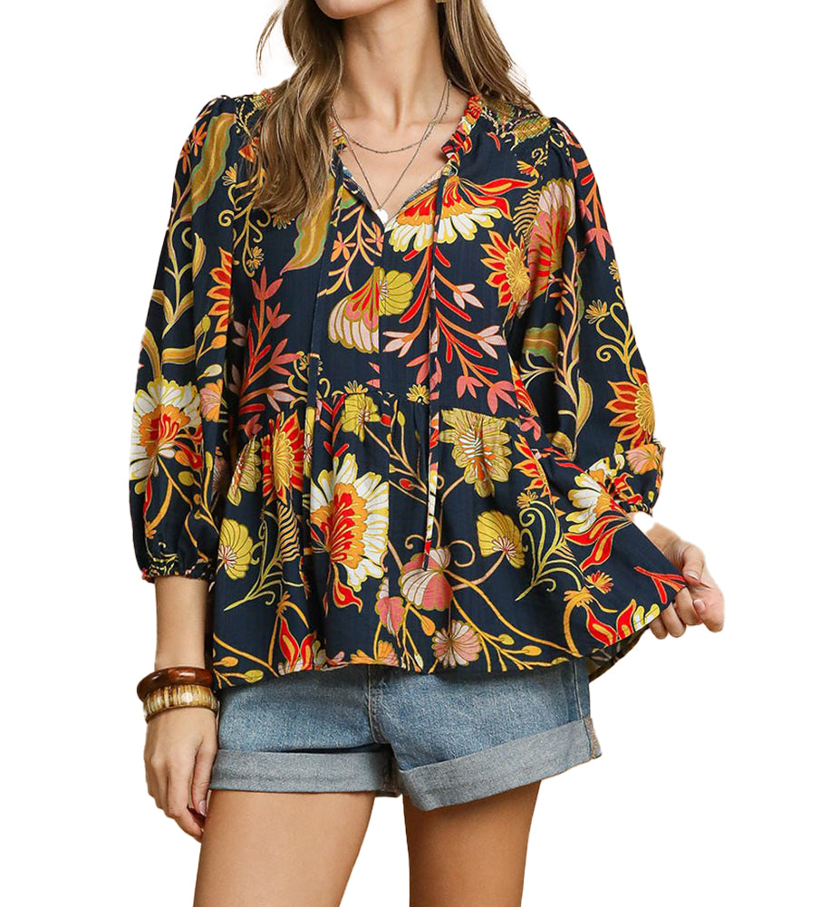 Umgee USA Floral Print Mixed Top