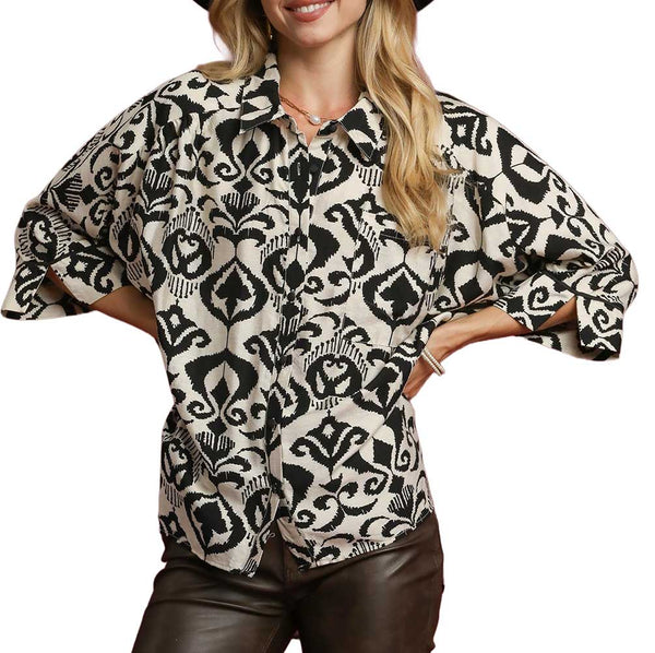 Umgee USA Abstract Print Button-Up Oversized Shirt