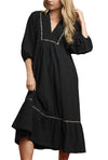 Umgee USA V Neck Collared Midi Dress
