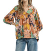 Umgee USA Multicolor Abstract Floral Print Blouse with Ruffle Neck