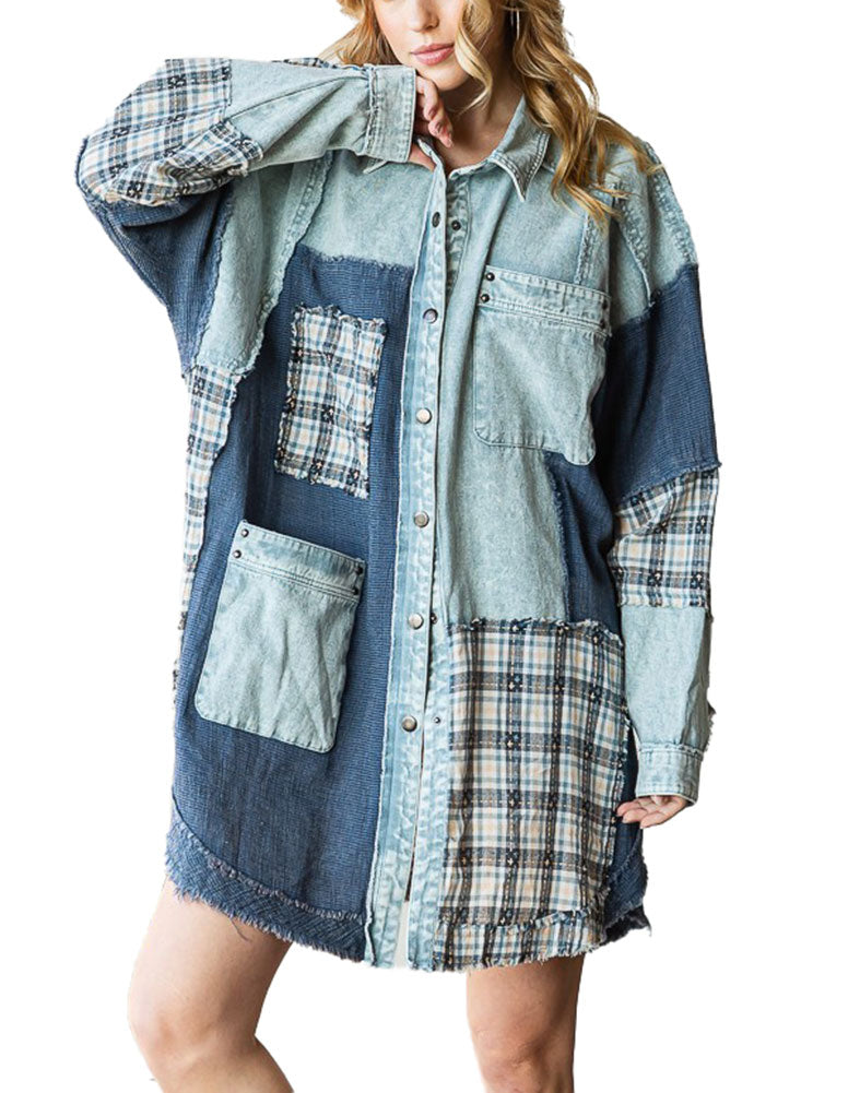 Oli & Hali Mix Media Button Down Shacket