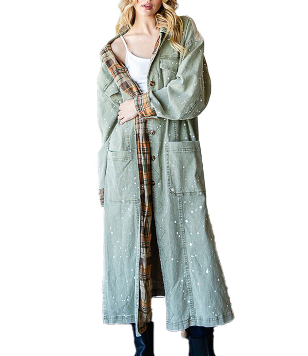 Oli & Hali Washed Studded Detail Patchwork Back Long Jacket