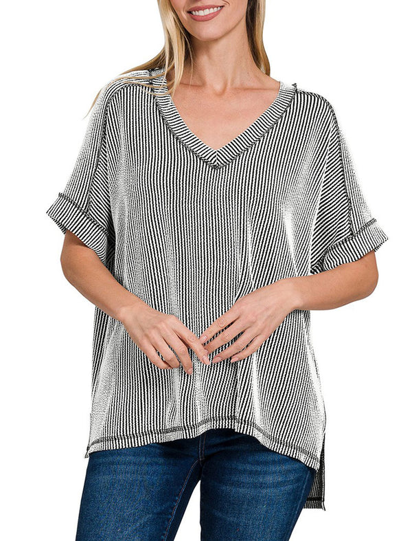 ZENANA V-Neck Ribbed Top