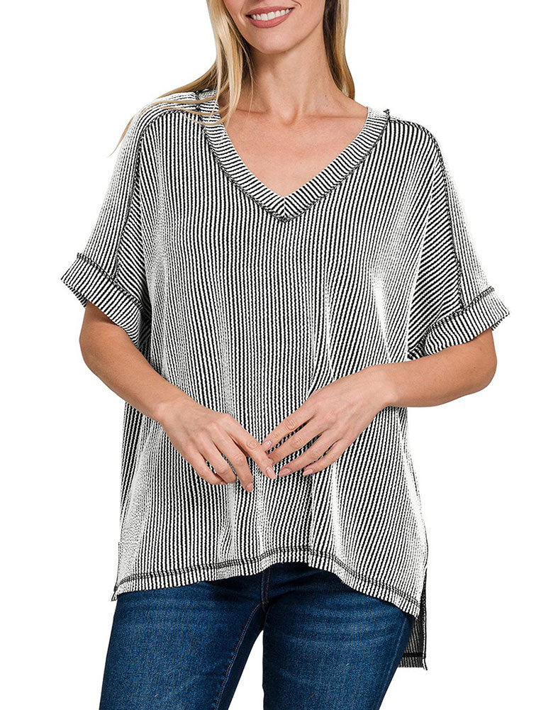 ZENANA V-Neck Ribbed Top
