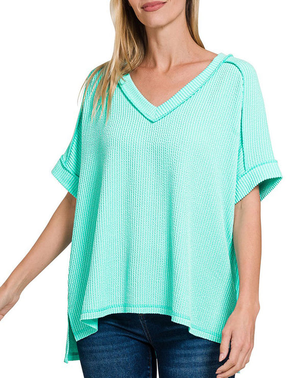 ZENANA V-Neck Ribbed Top