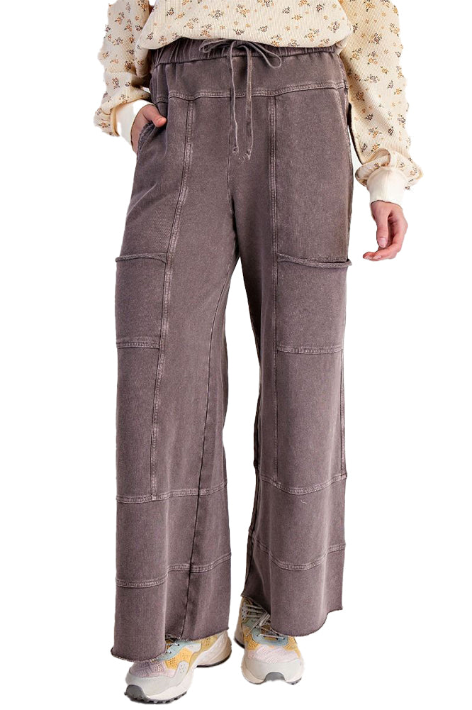 Easel Washed Wide Leg Terry Pants