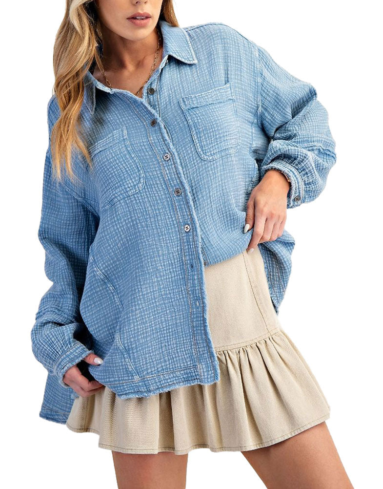Easel Button Down Washed Cotton Gauze Shirt