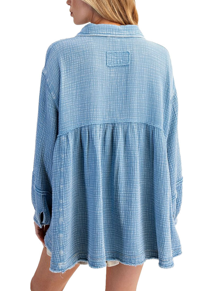 Easel Button Down Washed Cotton Gauze Shirt
