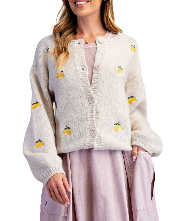 Easel Lemon Embo Sweater Cardigan