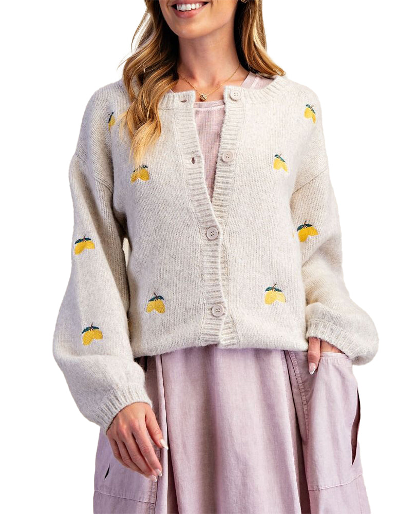 Easel Lemon Embo Sweater Cardigan