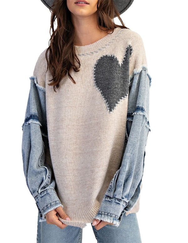 Easel Heart Patch Knit Sweater