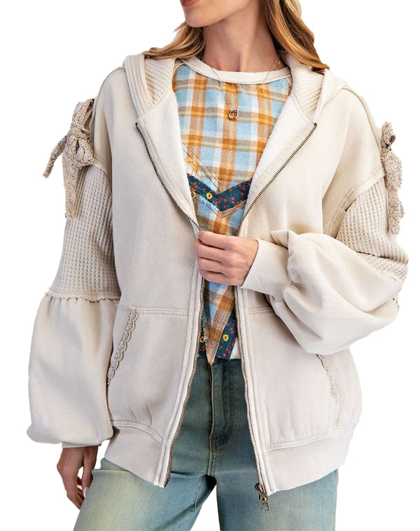 Easel Washed Terry Knit Zip Up Hoodie Jacket